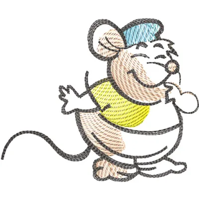 A colorful Mouse Gus embroidery design featuring a cheerful cartoon mouse with big ears and a playful smile.