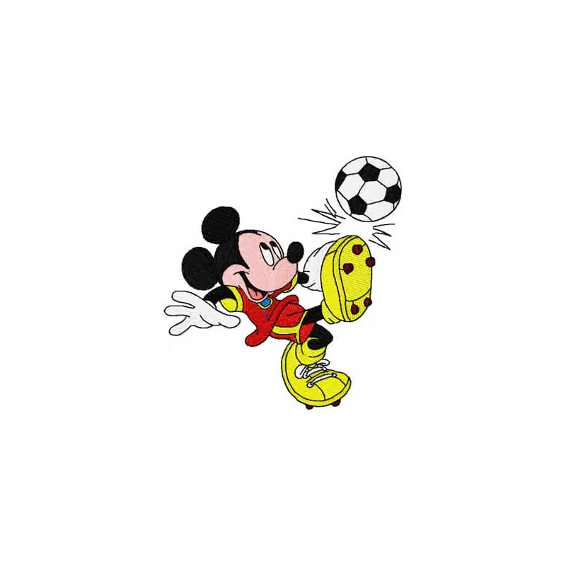 Mickey Mouse-inspired soccer embroidery design preview, showcasing a fun and playful stitching pattern.