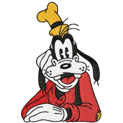 Goofy embroidery design featuring a playful character, perfect for stitching on t-shirts or tote bags.