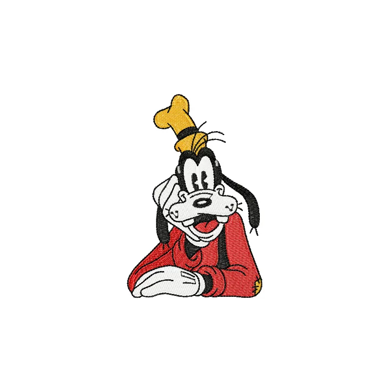 Goofy embroidery design featuring a playful character, perfect for stitching on t-shirts or tote bags.