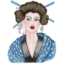 Geisha with Hairpin embroidery design showcasing intricate details, perfect for embellishing fabrics like t-shirts and totes.