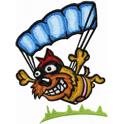 Funny Dog - I can fly! embroidery design preview showcasing a whimsical dog in flight, perfect for pet lovers.