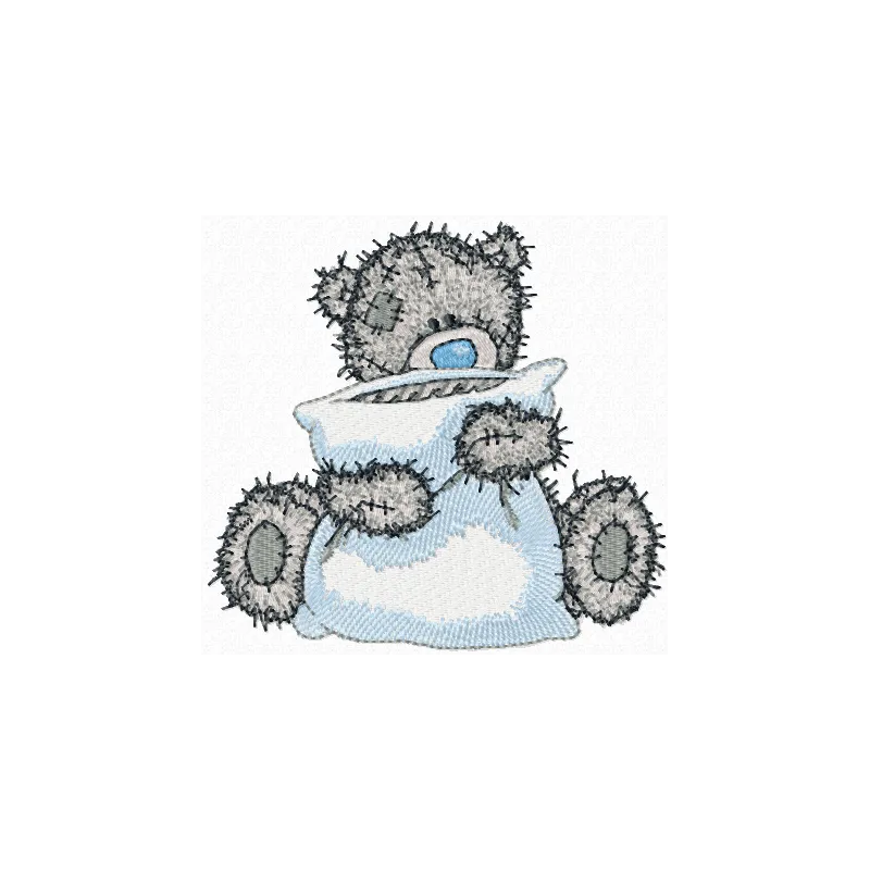 Teddy Bear with a pillow embroidery design - Embroidery Design