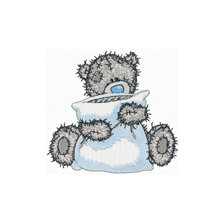 Teddy Bear with a pillow embroidery design - Embroidery Design