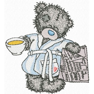 Teddy Bear favorite tea and evening newspaper embroidery design - Embroidery Design
