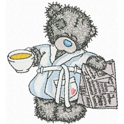 Teddy Bear favorite tea and evening newspaper embroidery design - Embroidery Design