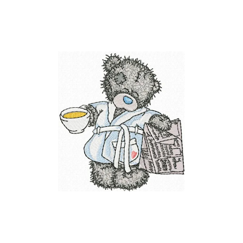 Teddy Bear favorite tea and evening newspaper embroidery design - Embroidery Design