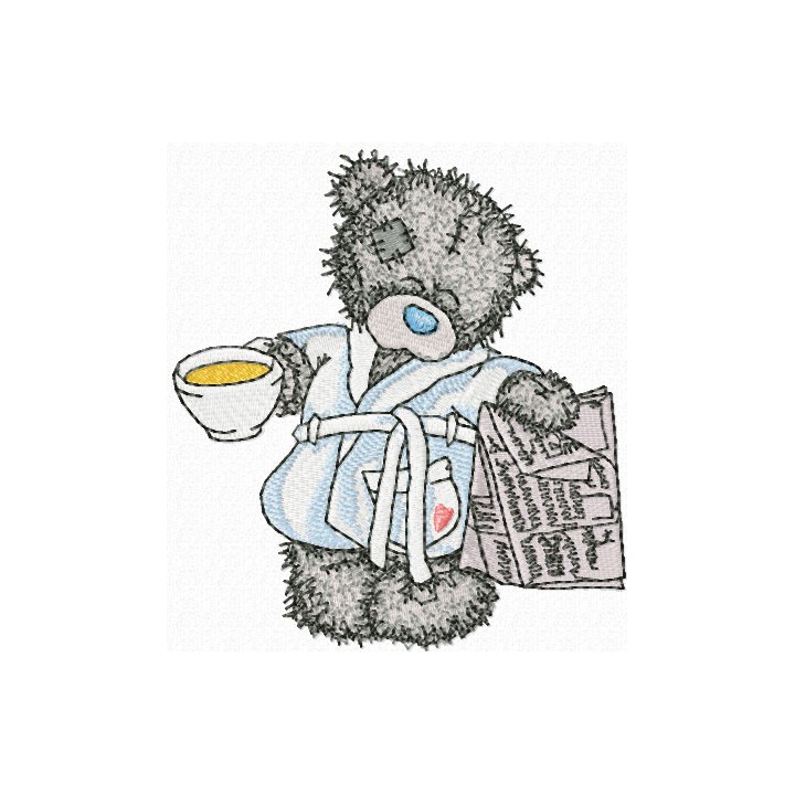 Teddy Bear favorite tea and evening newspaper embroidery design - Embroidery Design