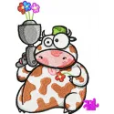 Cow Flower Gun Embroidery - Whimsical Animal Design