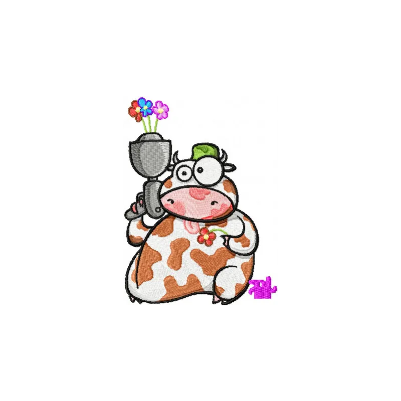 Cow Flower Gun Embroidery - Whimsical Animal Design