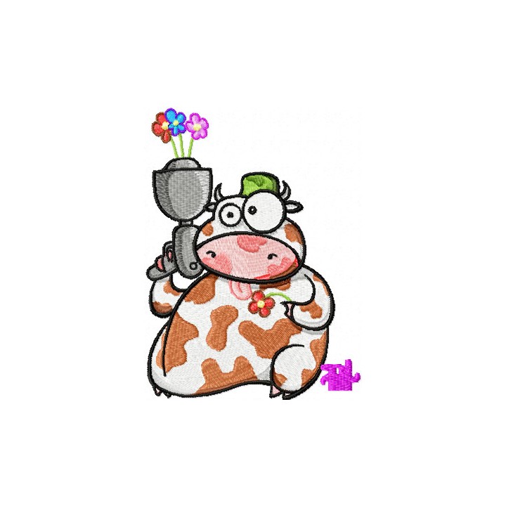Cow with Flower Gun embroidery design - Embroidery Design
