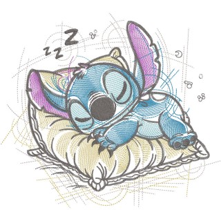Stitch sleeping on a pillow embroidery design - Embroidery Design