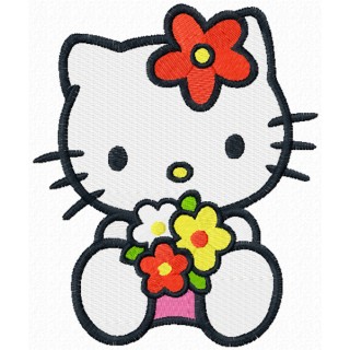 Hello Kitty with sea of flowers embroidery design - Embroidery Design