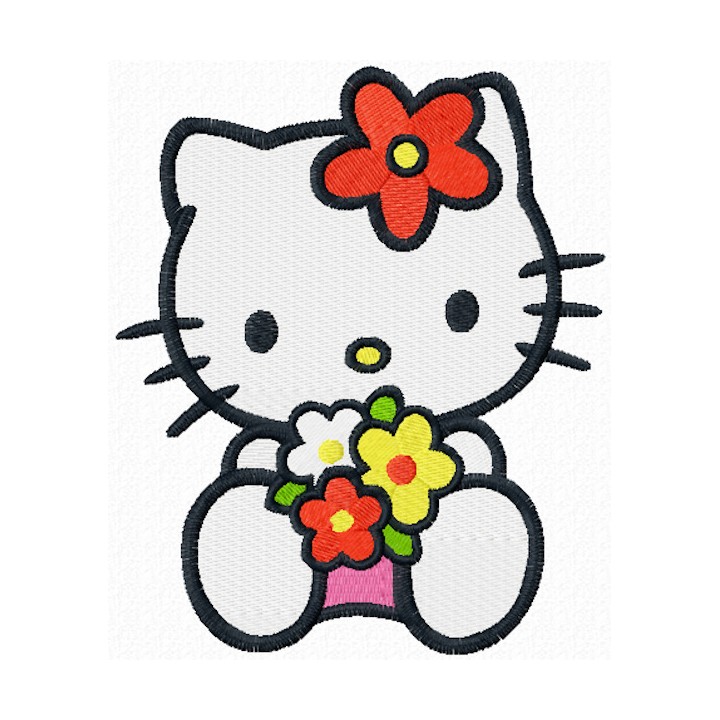 Hello Kitty with sea of flowers embroidery design - Embroidery Design