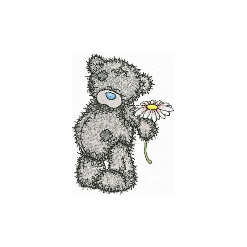 Teddy Bear with chamomile embroidery design - Embroidery Design