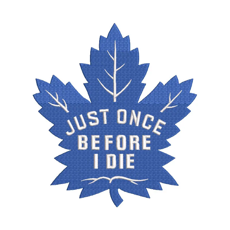 Toronto Maple Leafs Just Once embroidery design featuring the team's logo and colors on a textured fabric background.