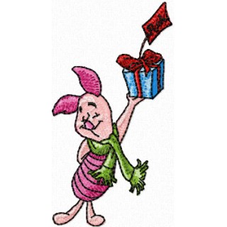 Piglet with Christmas Gift  embroidery design - Embroidery Design