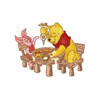 Winnie the Pooh Christmas Dinner Stitching Pattern