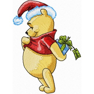 Winnie the Pooh with Christmas Gift embroidery design - Embroidery Design