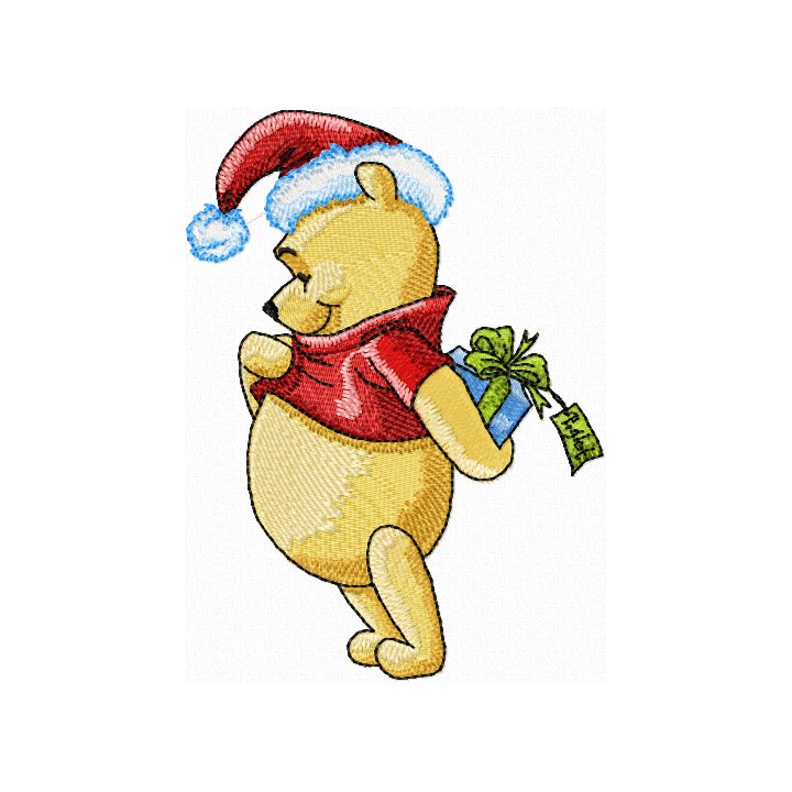 Winnie the Pooh with Christmas Gift embroidery design - Embroidery Design