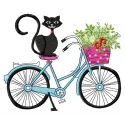 Whimsical Cat on Bike Stitching Pattern