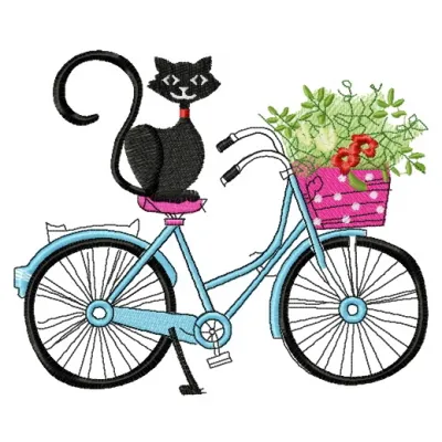 Whimsical Cat on Bike Stitching Pattern