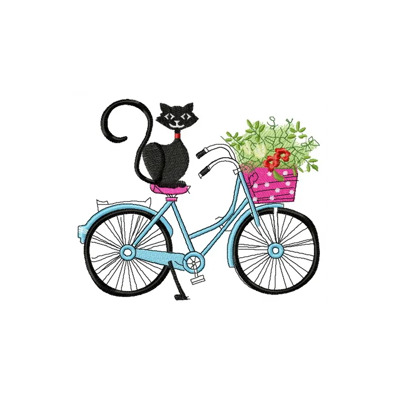 Whimsical Cat on Bike Stitching Pattern