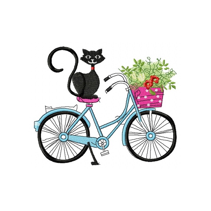 My cat loves bike embroidery design - Embroidery Design