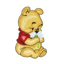 Baby Pooh with Flower Embroidery Design - Sweet Nursery Art