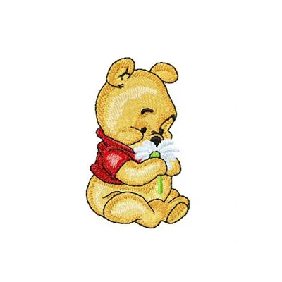 Baby Pooh with Flower Embroidery Design - Sweet Nursery Art
