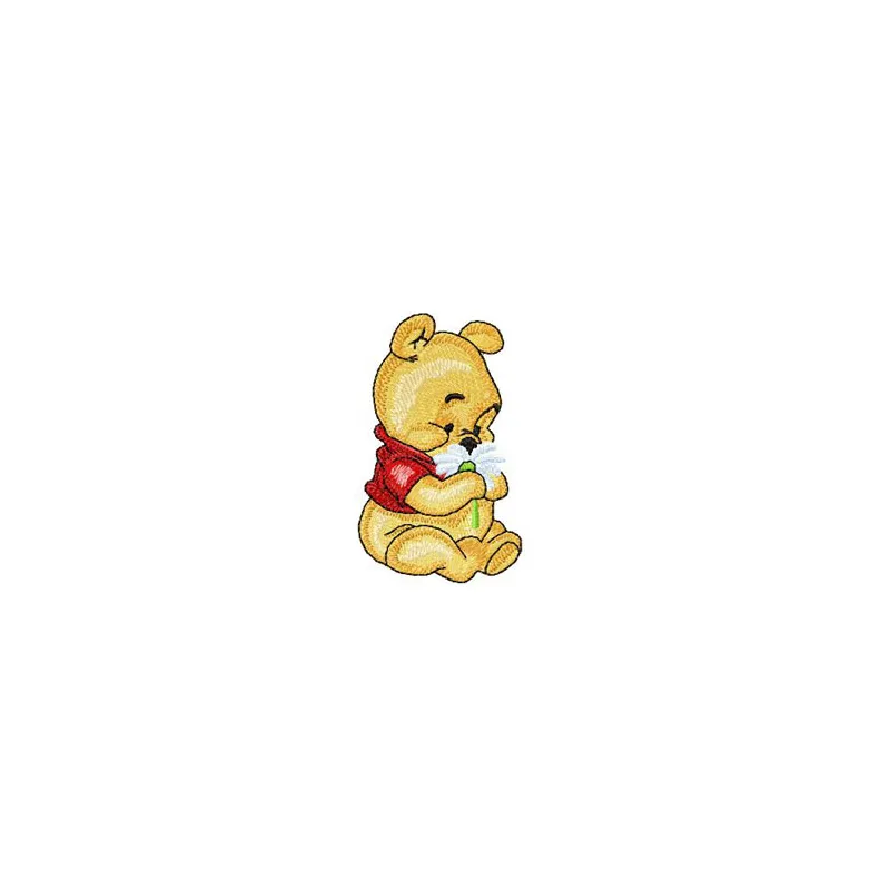 Baby Pooh with Flower Embroidery Design - Sweet Nursery Art