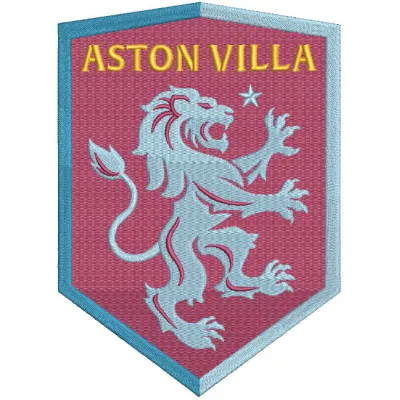 Aston Villa Shield logo embroidery design featuring the iconic claret and blue colors and detailed stitching.