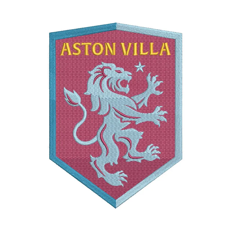 Aston Villa Shield logo embroidery design featuring the iconic claret and blue colors and detailed stitching.