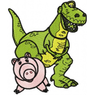 Dinosaur Rex and Pig embroidery design - Embroidery Design