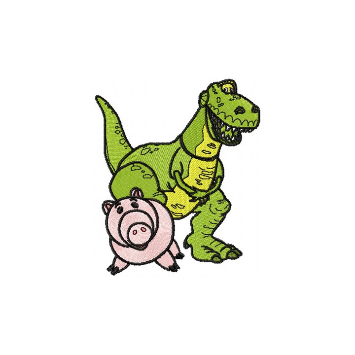 Dinosaur Rex and Pig embroidery design - Embroidery Design