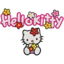 Hello Kitty logo featuring cute kitty embroidery design on a soft fabric background.