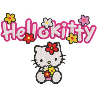 Hello kitty logo with kitty embroidery design - Embroidery Design