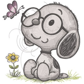 Baby Snoopy with glasses embroidery design - Embroidery Design