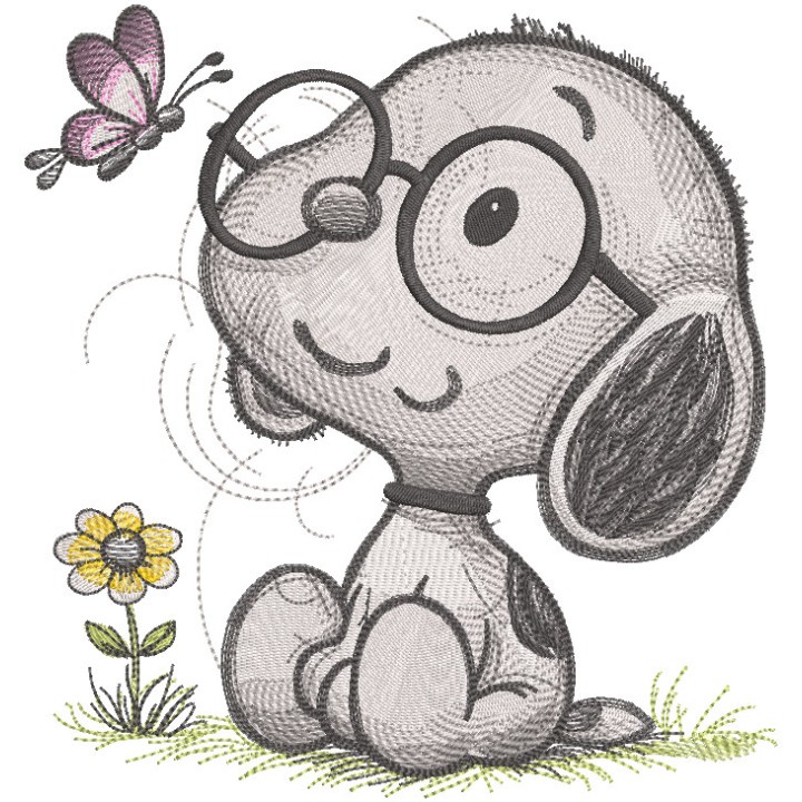 Baby Snoopy with glasses embroidery design - Embroidery Design