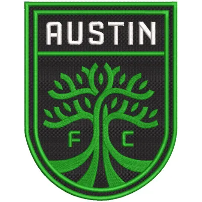 Austin FC logo embroidery design featuring a green and black color scheme with the team's emblem prominently displayed.