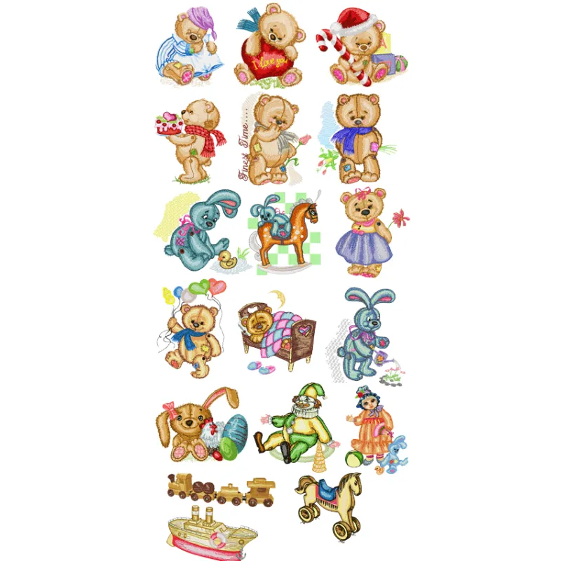 Old Toys Teddy Bear Embroidery Pack - 18 Vintage Designs