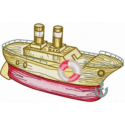 Wooden Boat Embroidery Design - Vintage Nautical Pattern