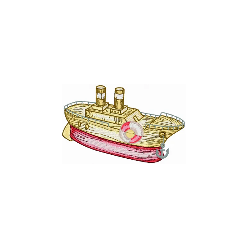 Wooden Boat Embroidery Design - Vintage Nautical Pattern