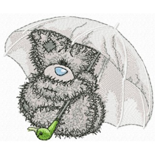 Teddy Bear under rain embroidery design - Embroidery Design