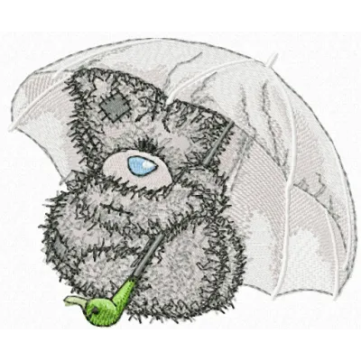Teddy Bear under rain embroidery design - Embroidery Design