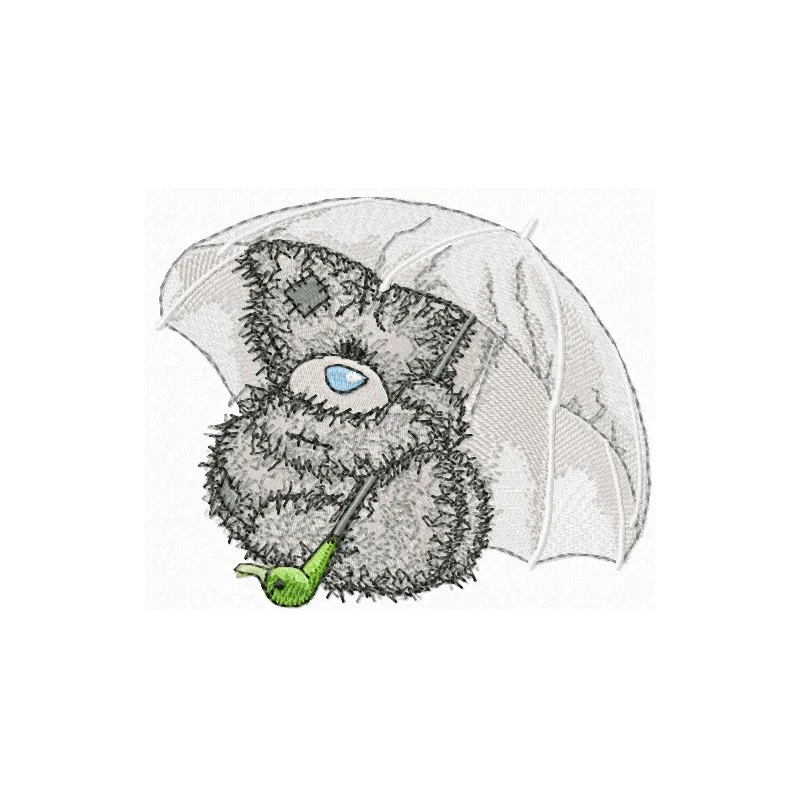 Teddy Bear under rain embroidery design - Embroidery Design