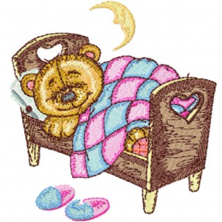 Teddy Bear Sleeping on Bed  embroidery design - Embroidery Design