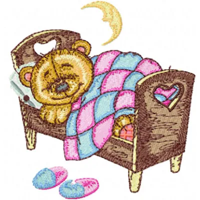 Teddy Bear Sleeping on Bed  embroidery design - Embroidery Design