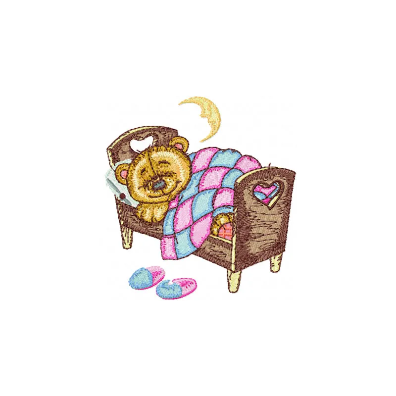 Teddy Bear Sleeping on Bed  embroidery design - Embroidery Design