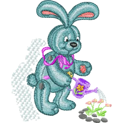 Rabbit in Garden Embroidery - Nostalgic Toy Design